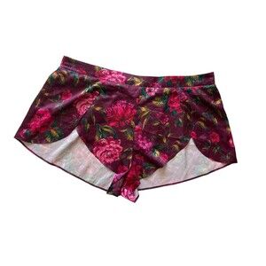 Victorias Secret Satin Slit Sleep Shorts Size XL Floral Sexy Romantic Silky Chic